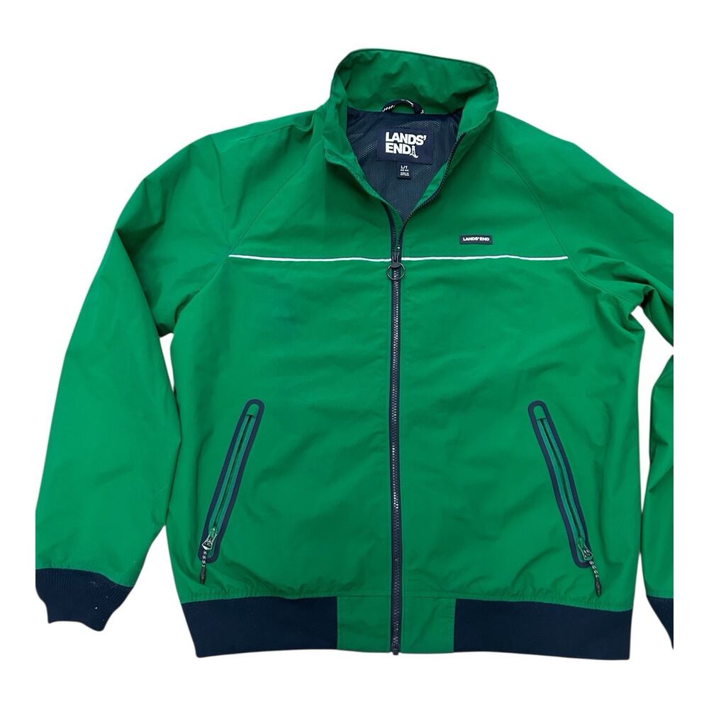Lands End The Squall Jacket Men Size LT/42-44 Fleece Lined Green Full Zip Pocket